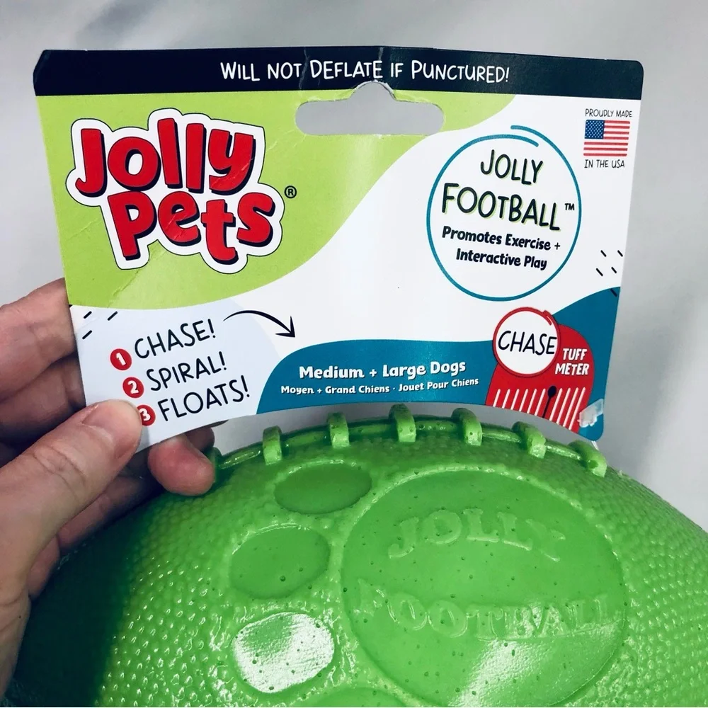 NEW JOLLY PETS Dog Toy Football 8” for Medium to Large Dog Green Apple